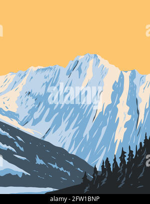 WPA Poster Art of Summit of Eldorado Peak au Tête de Marble Creek et inspiration Glacier situé dans le nord Cascades National Park à Washington Illustration de Vecteur