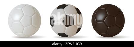 Collection ballon de football couleur blanc et noir, 3D réaliste isolé sur fond blanc. Vecteur Illustration de Vecteur