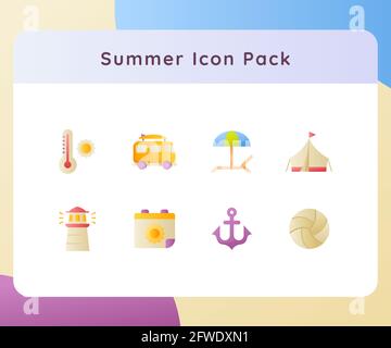 collection summer icon pack arrière-plan blanc isolé avec couleur dégradé illustration de la conception vectorielle de style Banque D'Images