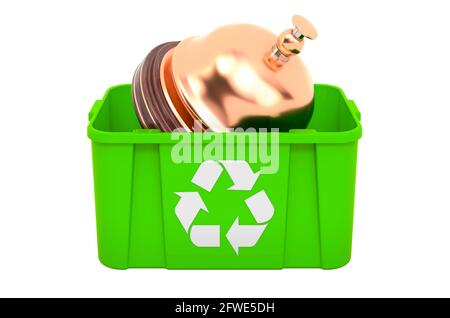 Poubelle de recyclage avec cloche de réception, rendu 3D isolé sur fond blanc Banque D'Images