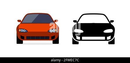 Icône vectorielle plate de la vue avant de la voiture. Dessin animé de façade de parking en forme de noir icône Illustration de Vecteur