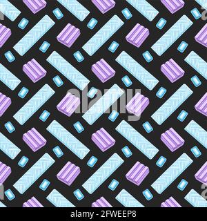 Motif Bubble Gum vectoriel sans couture, fond carré répété Bubblegum pour papier d'emballage, affiche avec des illustrations découpées de nombreuses gommes bulles an Illustration de Vecteur