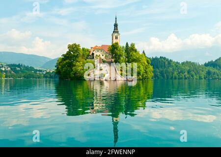 Église de l'assomption de Marie, l'île de Bled, Slovénie Banque D'Images