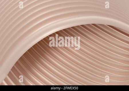 Arrière-plan 3D abstrait avec une teinte marron de crème de pêche, composé de surfaces ondulées superposées de côtes, rappelant la texture du plastique ou mét Banque D'Images