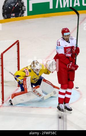 Centre sportif olympique, Riga, Lettonie, 22 mai 2021, but Danemark pendant le Championnat du monde 2021 - Danemark vs Suède, Hockey sur glace - photo Andrea Re / LM Banque D'Images