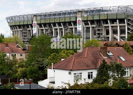 LONDRES, ROYAUME-UNI. 22 MAI : une vue générale à l'extérieur du stade est vue avant le match de la coupe des champions européens entre la Rochelle et Toulouse au stade Twickenham, Londres, Angleterre, le samedi 22 mai 2021. (Crédit : Juan Gasparini | MI News) Banque D'Images