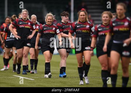 Les joueurs de Saracens sur le terrain avant le match de demi-finale de l'Allianz Premier 15s au stade StoneX, Londres. Date de la photo: Samedi 22 mai 2021. Banque D'Images