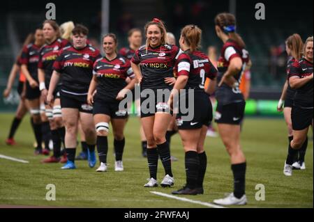 Les joueurs de Saracens sur le terrain avant le match de demi-finale de l'Allianz Premier 15s au stade StoneX, Londres. Date de la photo: Samedi 22 mai 2021. Banque D'Images