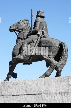 Statue équestre en bronze de Boleslaw Chrobry (967-1025), duc de Pologne de 992 à 1025 le premier roi polonais couronné, Boleslaw la Brave Banque D'Images