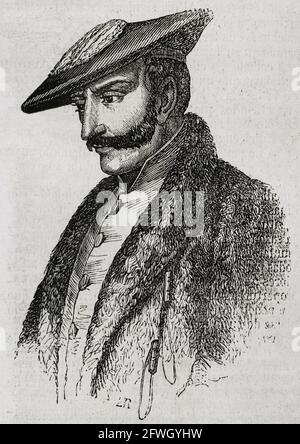 Tomás Zumalacárregui (1788-1835). Armée espagnole. Au début de la première Guerre des Carlistes (1833-1840), il rejoint l'armée du prétendre Don Carlos, atteignant le rang de général. Il est mort pendant le siège de la ville de Bilbao. Portrait. Gravure. Historia général de España par le Père Mariana. Madrid, 1853. Banque D'Images