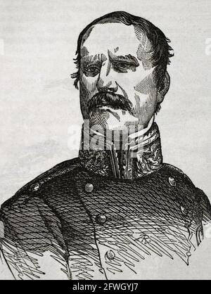 Rafael Maroto (1783-1847). Armée espagnole. Il rejoint les troupes du préhomme Carlos V (Carlos María Isidro de Borbón) lors de la première Guerre de la liste des Carlistes. Avec Espartero, il a joué dans l'étreinte de Vergara (31 août 1839) qui a mis fin au conflit. Portrait. Gravure. Historia général de España par le Père Mariana. Madrid, 1853. Banque D'Images