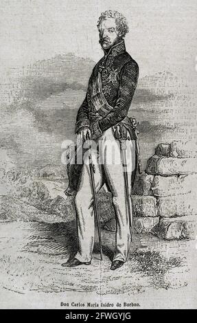 Carlos María Isidro de Borbón (1788-1855). Infante d'Espagne, le deuxième fils survivant du roi Charles IV Il a été le premier prétendre de Carlist au trône espagnol comme Charles V. Engraving. Historia général de España par le Père Mariana. Madrid, 1853. Banque D'Images