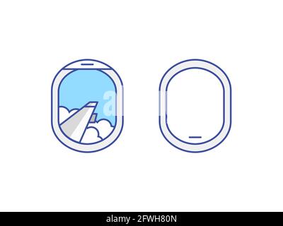 Ensemble d'icônes de fenêtre d'avion fermé et ouvert Illustration de Vecteur