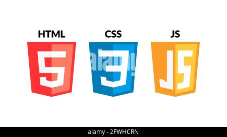 Jeu d'icônes HTML5 CSS3 JS. Logo de développement Web jeu d'icônes de html, CSS et javascript, symbole de programmation Illustration de Vecteur