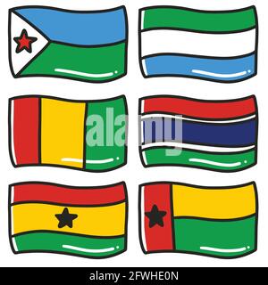 illustration des drapeaux de six pays du monde tiré à la main doodle art et design Illustration de Vecteur