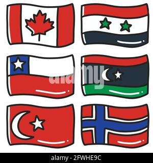illustration des drapeaux de six pays du monde tiré à la main doodle art et design Illustration de Vecteur