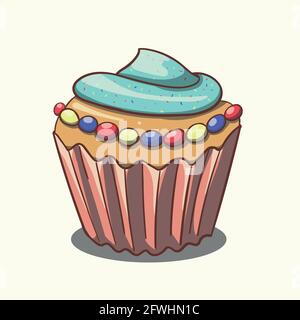 Cupcake mignon avec bonbons et crème Illustration de Vecteur