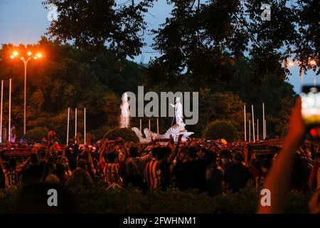 Madrid, Madrid, Espagne. 22 mai 2021. Les supporters de l'Atletico de Madrid célèbrent le titre de la Ligue espagnole à Madrid après avoir remporté le match entre le Real Valladolid et l'Atletico de Madrid. Crédit : Indira/DAX/ZUMA Wire/Alay Live News Banque D'Images