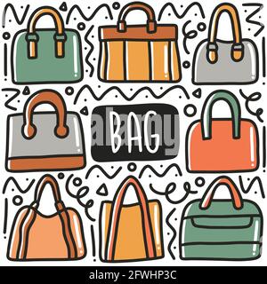 dessin main doodle femmes sac à main art design élément illustration. Illustration de Vecteur