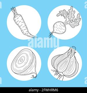 un ensemble de ligne quatre aliments Illustration de Vecteur