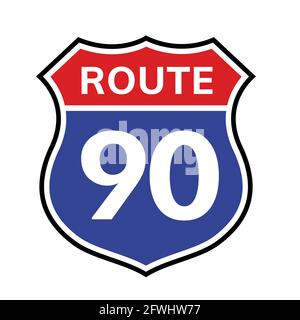 90 icône de l'itinéraire. Vector Road 90 Highway Interstate american Freeway US california route symbole. Illustration de Vecteur