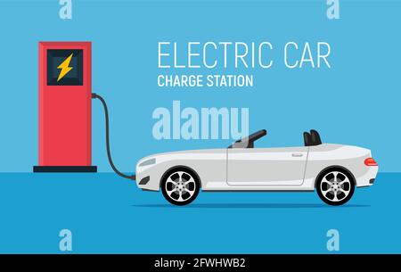 Voiture électrique station de charge véhicule vectoriel. Illustration du concept électrique hybride de charge ECO Illustration de Vecteur