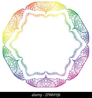 Cadre dessiné à la main de la conception de mandala avec arc-en-ciel, couleurs de fierté sur fond blanc pour le cadrage, encadré. Banque D'Images