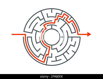 Cercle labyrinthe vecteur labyrinthe jeu de labyrinthe. Puzzle rond labyrinthe circulaire avec solution. Modèle de labirrème complexe Illustration de Vecteur