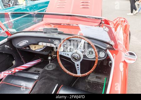 1958 voiture de sport Austin Healey classique rouge à un Sydney Salon automobile, Australie Banque D'Images