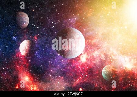 Arrière-plan profond avec stardust et étoile brillante. Fond cosmique de la voie lactée. Éléments de cette image fournis par la NASA. Banque D'Images