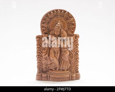 dieu hindou seigneur krishna et radha traditionnel en bois brun antique sculpture Banque D'Images