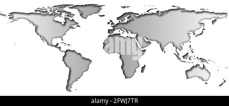 PaperCut carte du monde avec des ombres et des dégradés sur les continents et isolé sur fond blanc, monochrome, éléments de cette image fournis par la NASA. Banque D'Images