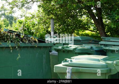 Poubelles pour déchets organiques à grande échelle. Banque D'Images