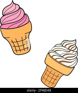 Glace tirée à la main. Design sketch élément pour menu café, bistrot, restaurant, étiquette et emballage. Illustration colorée isolée vectorielle. Illustration de Vecteur