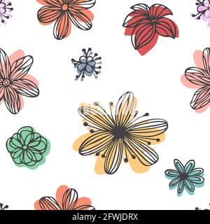 Motif vectoriel sans couture avec fleurs dessinées à la main. Design élégant pour le textile, le papier peint, le papier d'emballage. Banque D'Images