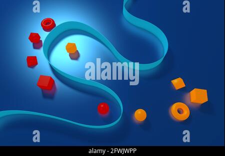 En face de différentes formes géométriques représentant la séparation - illustration 3d Banque D'Images