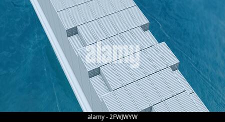 Vue aérienne des conteneurs sur un navire-conteneur - 3d illustration Banque D'Images