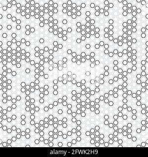 Motif de miel monochrome sans couture avec cellules hexagonales remplies de demi-teinte de style linéaire Illustration de Vecteur