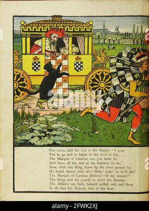 Puss in Boots [Master Cat ou The Boots Cat est un conte de fées littéraire italien et plus tard européen sur un chat anthropomorphique qui utilise la tricherie et la tromperie pour gagner le pouvoir, la richesse, et la main d'une princesse dans le mariage pour sa pénitence et maître bas-né.] Du livre The Book The Marquis of Carabas' Picture book : contenant le pouss en bottes, la vieille mère Hubbard, Valentine et Orson, l'absurde ABC. Illustré par Walter Crane, Edmund Evans et Sarah Catherine Martin. Editeur Londres (Broadway, Ludgate) ; New York (416 Broome Street) : George Routledge et fils en 1874 Banque D'Images