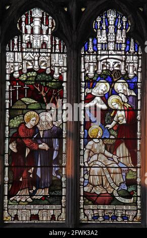 Vitraux par clayton et cloche représentant Saint Jean et BVM, et les trois maries au tombeau vide de Jésus, l'église Sainte Marie, Wareham, D. Banque D'Images