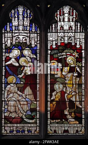 Vitraux de Clayton & Bell représentant trois Maries sur le tombeau vide de Jésus et l'effigie de Marie-Madeleine, Église Sainte-Marie, Wa Banque D'Images