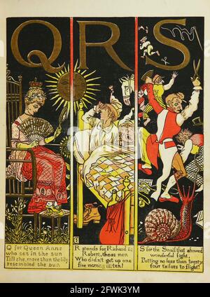 L'absurde ABC lettres Q R S du livre The Marquis of Carabas livre d'images : contenant le pouss en bottes, la vieille mère Hubbard, Valentine et Orson, l'absurde ABC. Illustré par Walter Crane, Edmund Evans et Sarah Catherine Martin. Editeur Londres (Broadway, Ludgate) ; New York (416 Broome Street) : George Routledge et fils en 1874 Banque D'Images