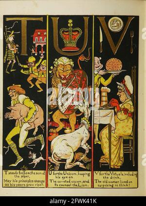 L'absurde ABC lettres T U V du livre le Marquis de Carabas livre d'images : contenant le pouss en bottes, la vieille mère Hubbard, Valentine et Orson, l'absurde ABC. Illustré par Walter Crane, Edmund Evans et Sarah Catherine Martin. Editeur Londres (Broadway, Ludgate) ; New York (416 Broome Street) : George Routledge et fils en 1874 Banque D'Images