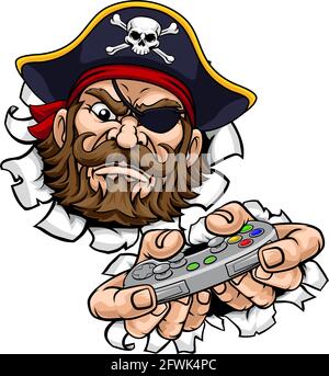 Pirate Gamer manette de jeu vidéo Cartoon de mascotte Illustration de Vecteur