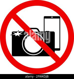 Aucun symbole d'interdiction de la photographie et de la diffusion en continu dans un cercle rouge isolé sur fond blanc, illustration vectorielle. Pas de signe d'appareil photo et de téléphone mobile. Illustration de Vecteur