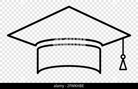 Symbole du capuchon de graduation. Icône en forme de ligne fine de College. Vecteur isolé sur fond transparent Illustration de Vecteur