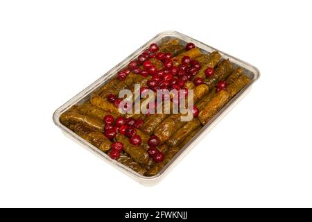 Feuilles de vigne farcies à l'huile d'olive et à la cerise. Meze turque traditionnelle yabrak sarma Banque D'Images