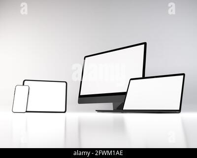 Maquette réaliste de plusieurs appareils réactifs Illustration 3D sur isolé Arrière-plan Banque D'Images