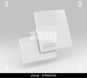 Maquette enveloppe blanche réaliste C5/C6, papier lettre vierge, modèle c5 c6 rendu 3d isolé sur fond gris clair Banque D'Images