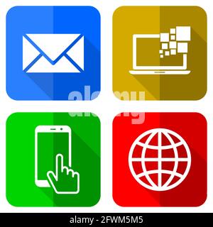 Icônes de vecteur de concept de médias sociaux, ensemble de symboles d'e-mail, de smartphone, d'ordinateur portable et de globe dans eps 10 Illustration de Vecteur